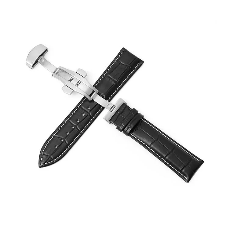 Pure Bormio Vegan Leather Watch Strap With Push Button Deployant Clasp Stitching Expertly Made