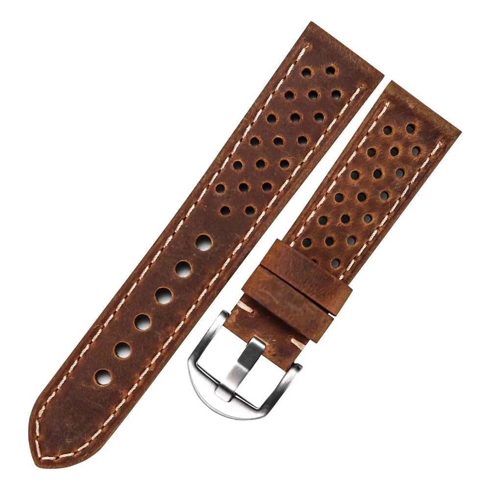 Classic Isidore Porous Leather Rally Watch Strap With Tang buckle Reusable