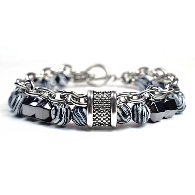 Trendy Johnny Natural Stone Steel Beaded Bracelet Elite
