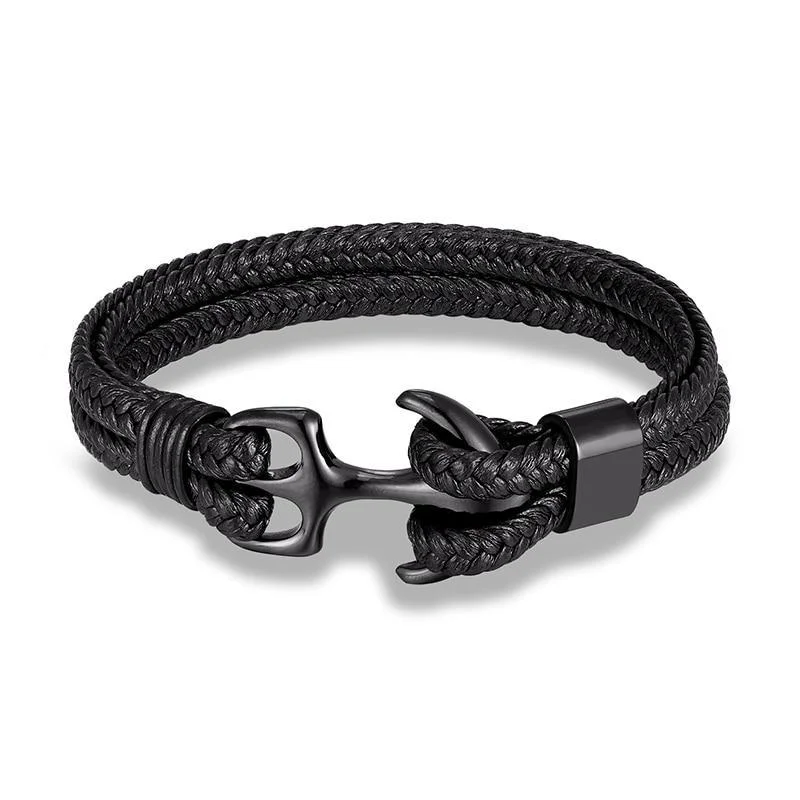 Versatile Ancla Pulsera de cuero trenzado negro Fast
