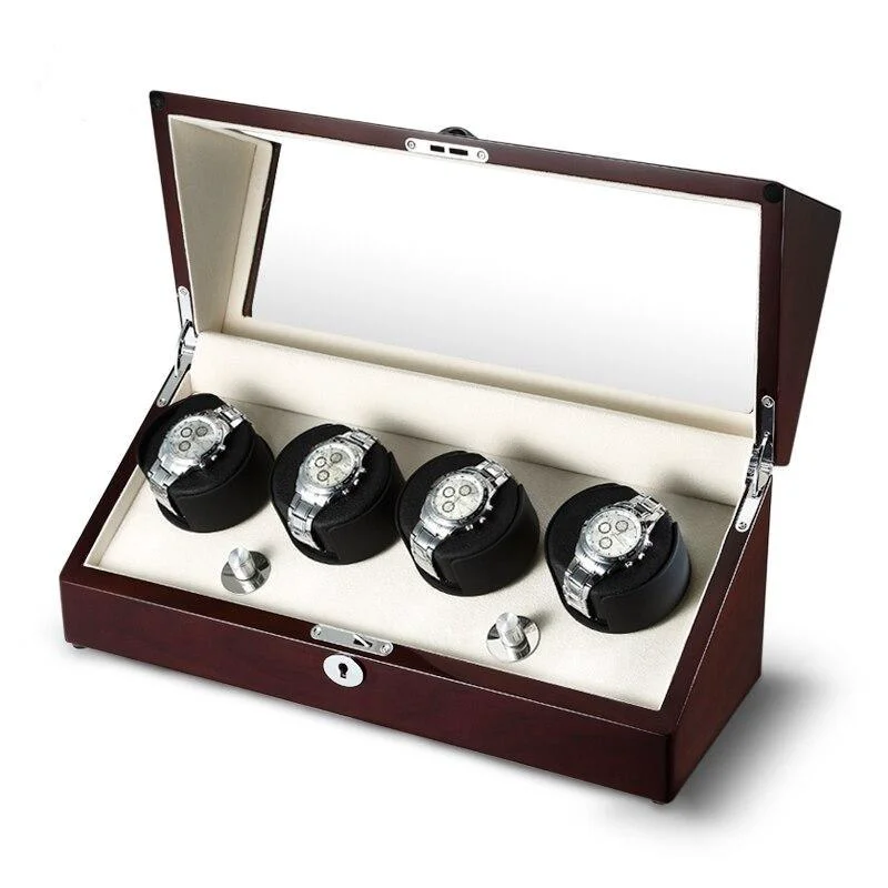 Crafted Frediano Mahagony Caja de 4 ranuras para dar cuerda a relojes Top-Quality