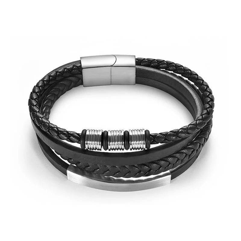 Premium Roger Pulsera tejida de cuero multicapa Trendy