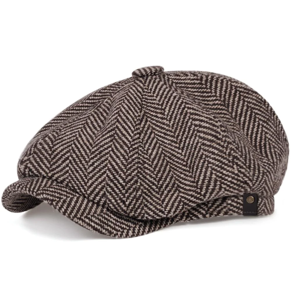 Recyclable Retro Herringbone Tweed Newsboy Gorra Excellent