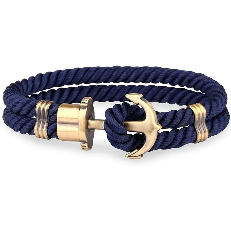 Smooth Luigi Pulsera de cuerda con ancla dorada Top-Quality