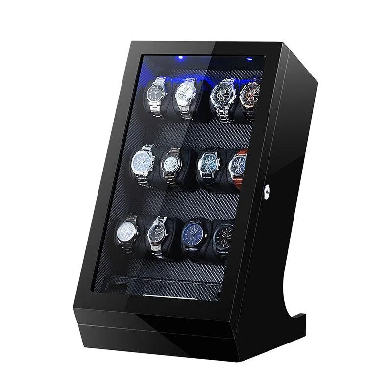 Premium Walter Cargador y organizador automático de relojes de fibra de carbono 12 2 ranuras Solid