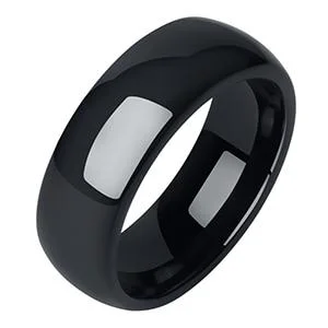Unique Anillo de cerámica pulida lisa negra Natural