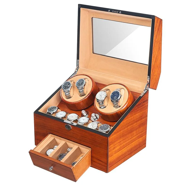Fashionable Edison Caja de madera Fraxinus automática para relojes con 5 modos de funcionamiento Unique