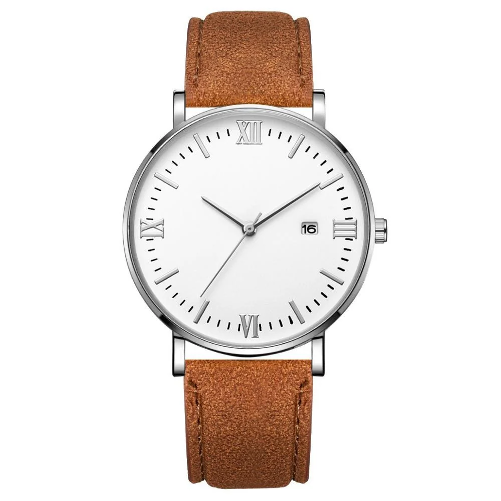 Proven Flavio Classic Elegant Watch with White Dial and Brown Belt Elite