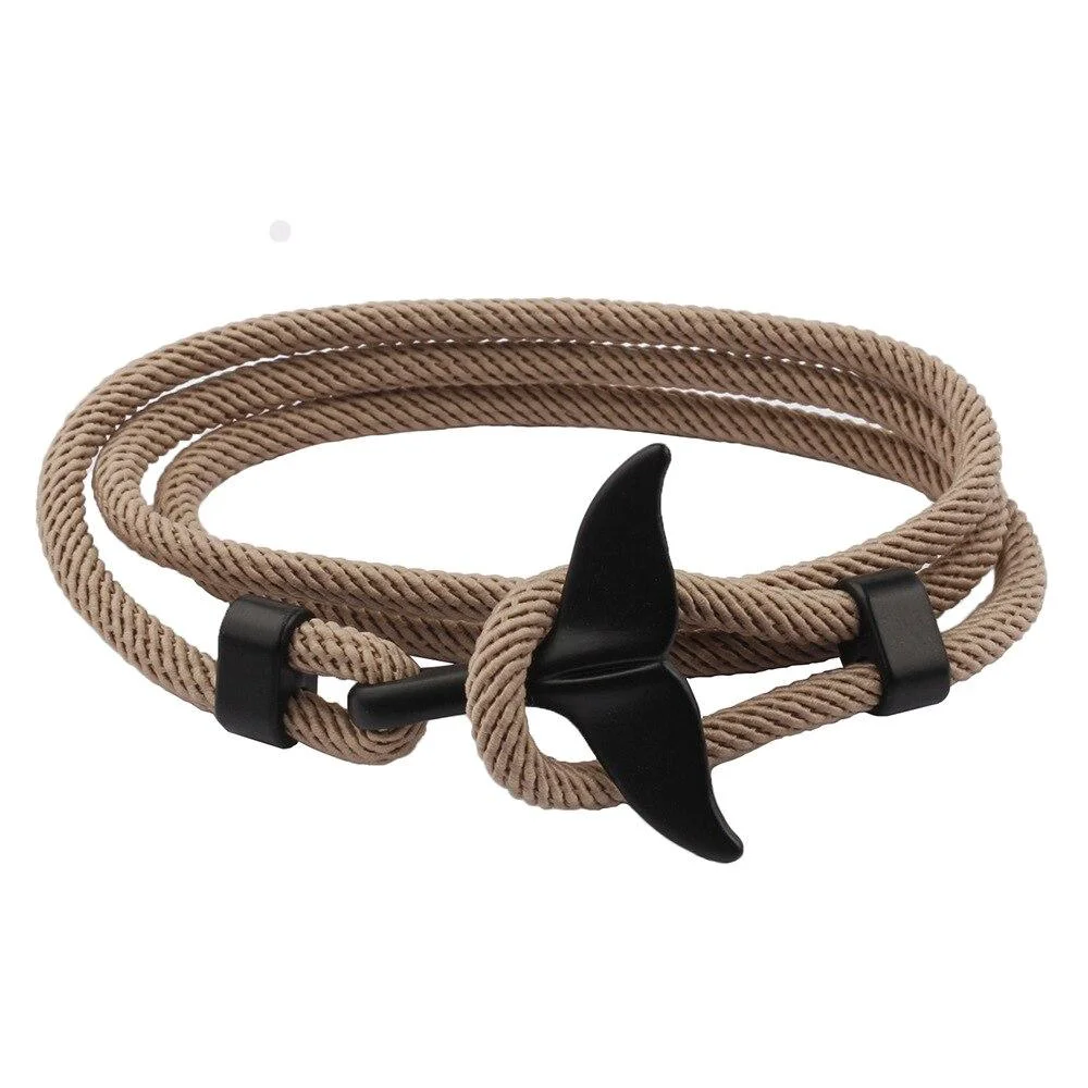 High-Grade Black Whale Tail Rope Bracelet Detailed