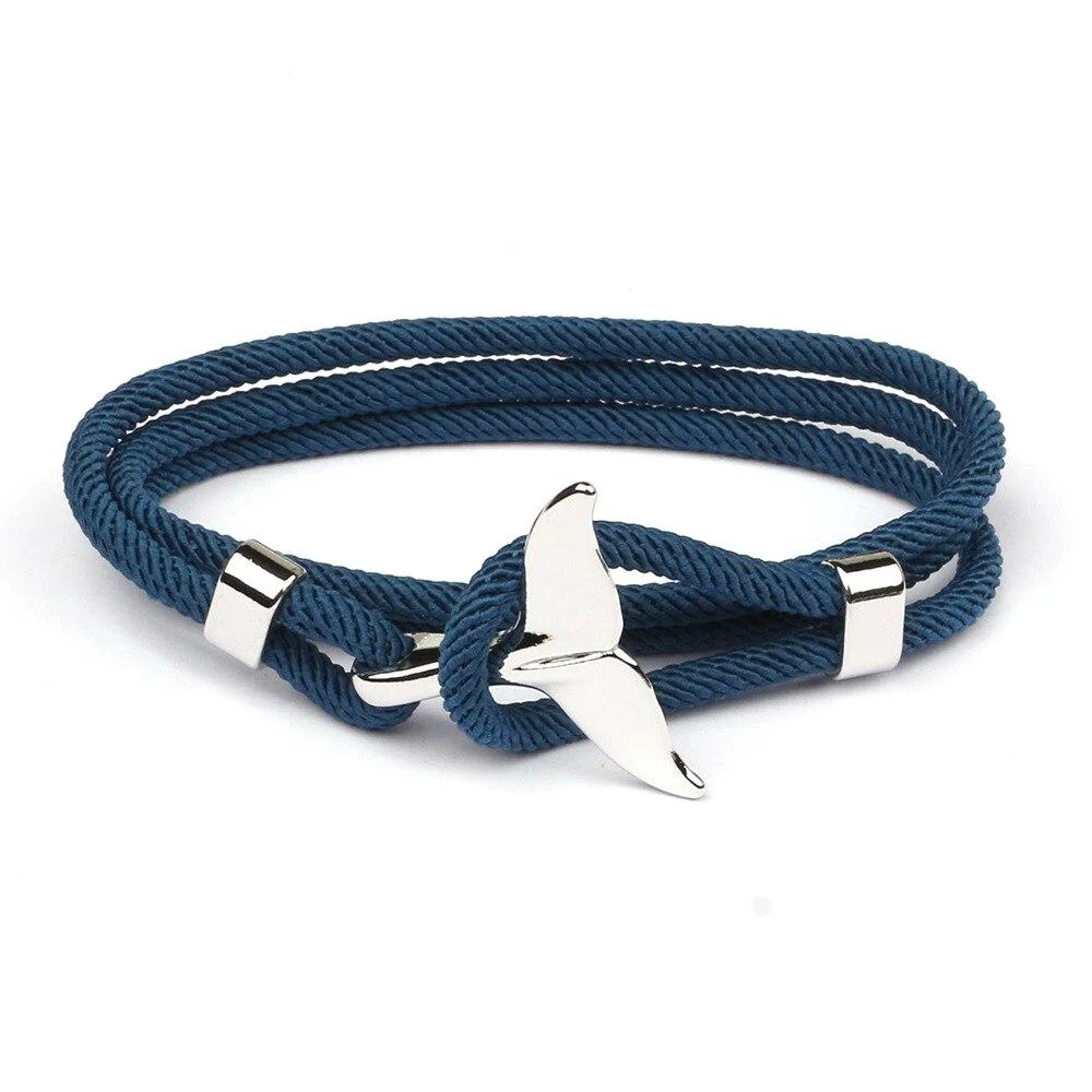 Fashionable Silver Whale Tail Rope Bracelet Casual