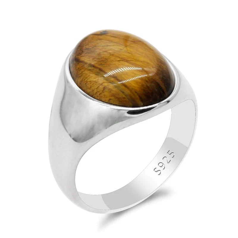 Certified Tiger Eye 925 Sterling Silver Signet Ring Responsible
