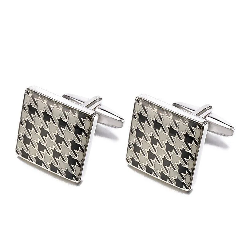 Premium Houndstooth Square Enamel Cufflinks Innovative