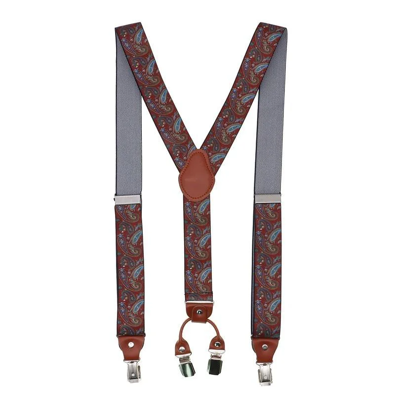 Superior Florin Patterned Retro Leather 4 Clip Business Suspenders 35 mm Luxury