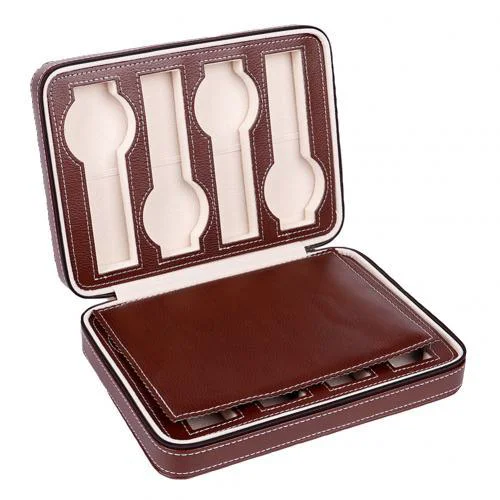 Smooth Maxime Portable Leather Zipper Travel Watch Storage Case 2 4 8 Grids Quality