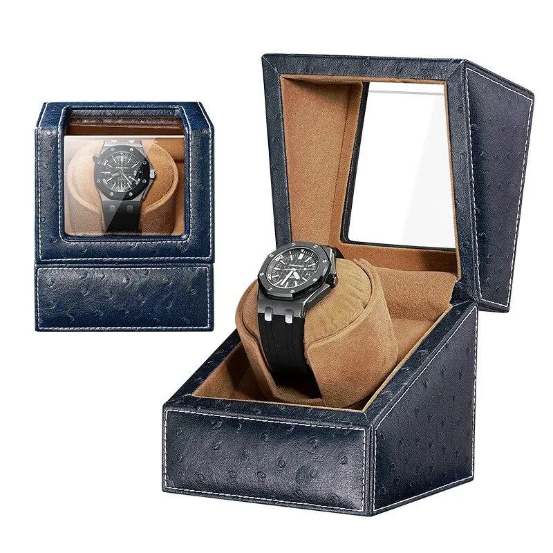 Functional Fabrizio Ostrich Skin Box Mechanical Watch Winder Detailed