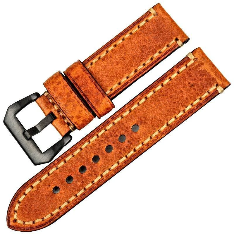 Breathable Cedric Italian Leather Stitched Watch Strap With Gunmetal Tang Buckle Casual