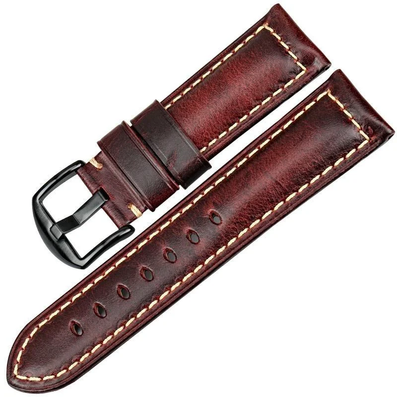 Fast Damien Oil Wax Leather Vintage Watch Strap With Black Buckle Secure