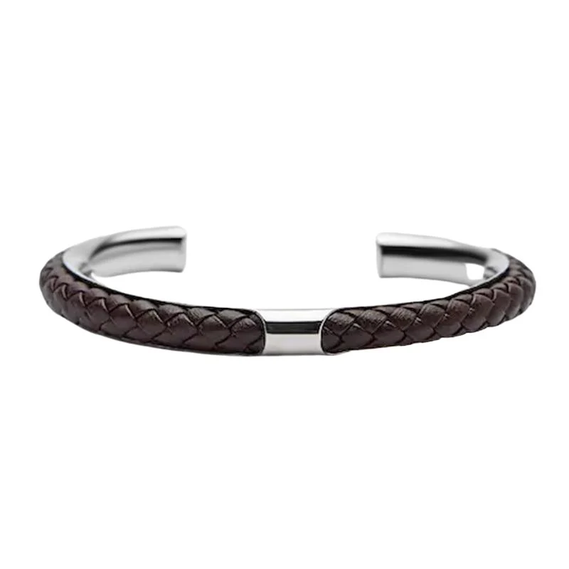 Sophisticated Lupo Braided Leather Stainless Steel Cuff Bracelet Reusable