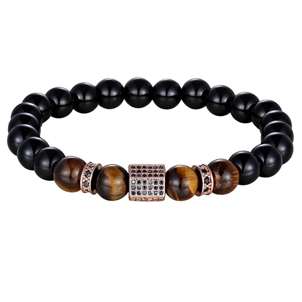 Smart Douwe Fiore Zircon Onyx Beaded Bracelet Luxury