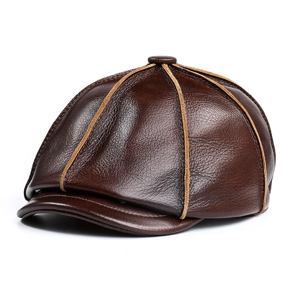 Genuine Leather Newsboy Cap With Ear Flaps Easy-to-Use