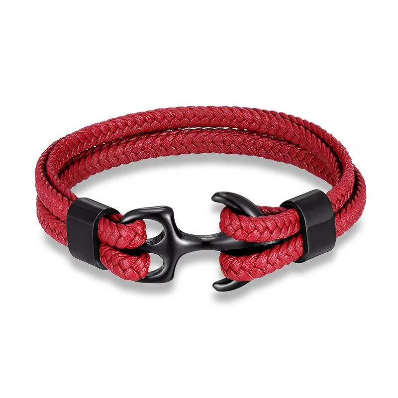 Elite Anchor Red Braided Leather Bracelet Premium