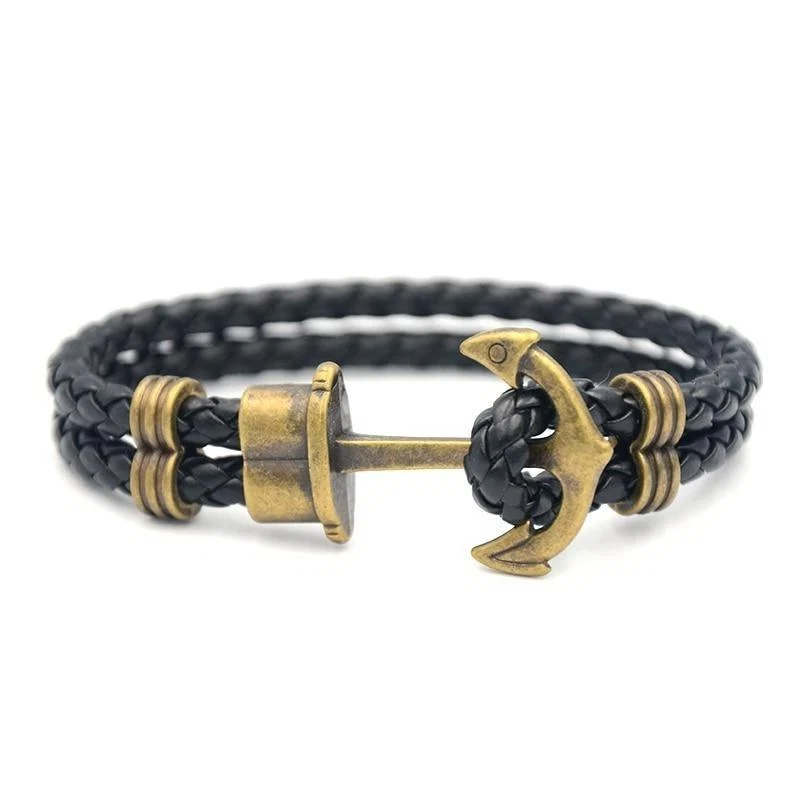 Exclusive Oliver Bronze Anchor Braided Leather Bracelet Top-Quality