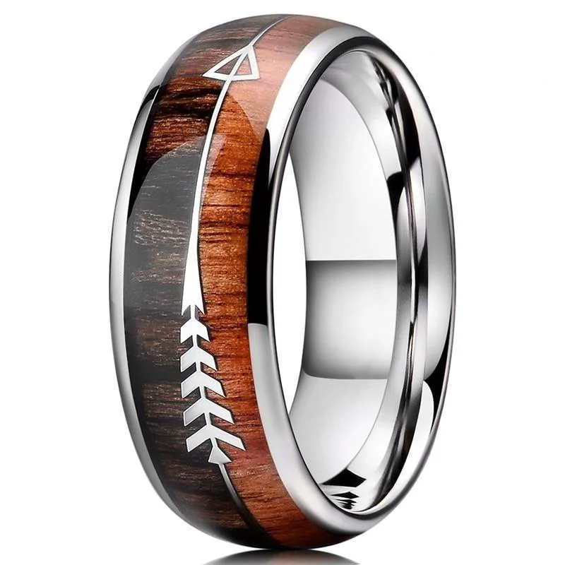 Official Koa Wood Tungsten Carbide Arrow Ring Casual
