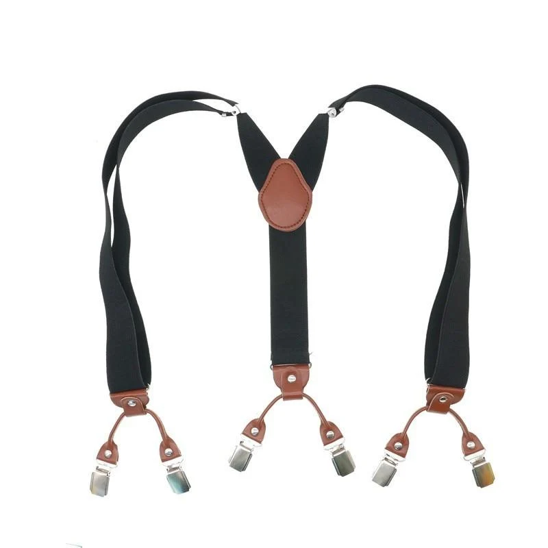 Proven Giordano Solid Retro Leather 6 Clip Business Suspenders 35 mm Outstanding