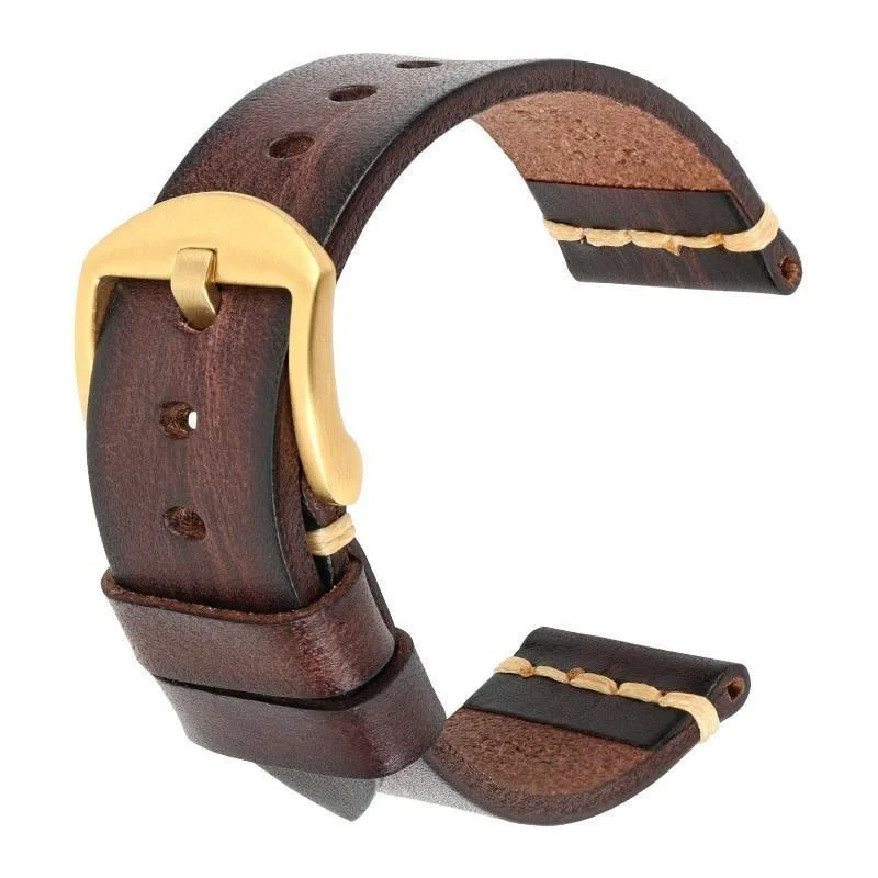 Unique Gaston Tanned Calfskin Watch Strap With Golden Tang Buckle Comfortable