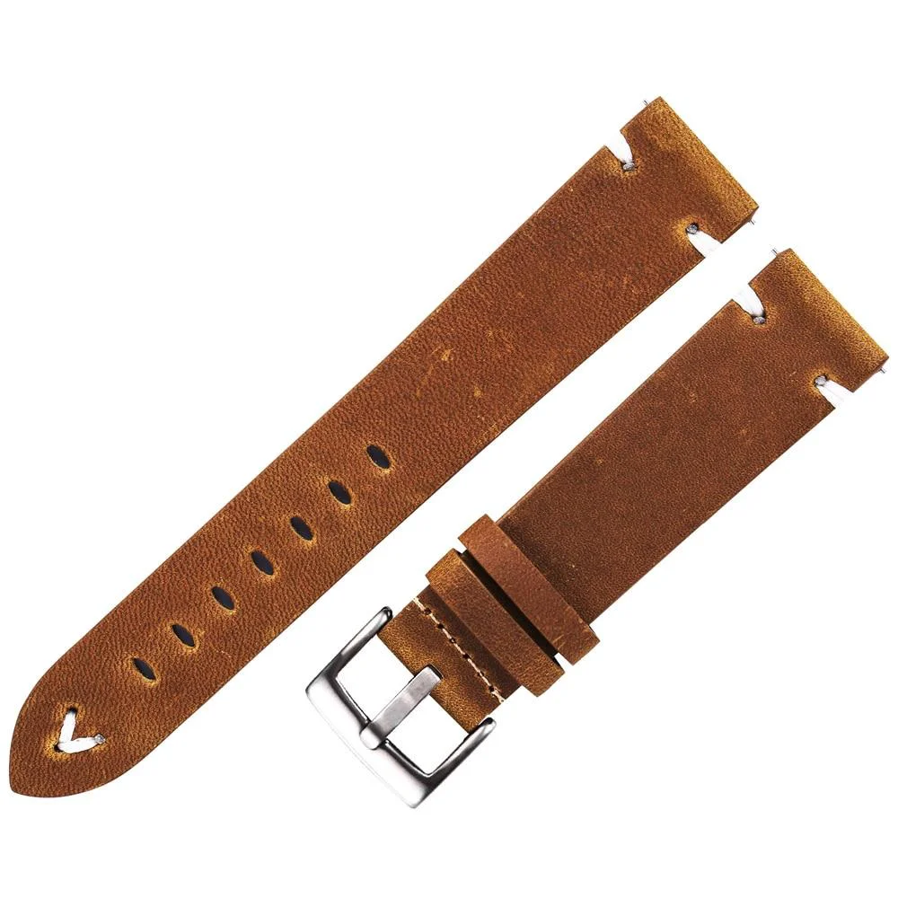 Quality Hubert Handmade Oil Wax Leather Watch Strap With Silver Buckle Luxury