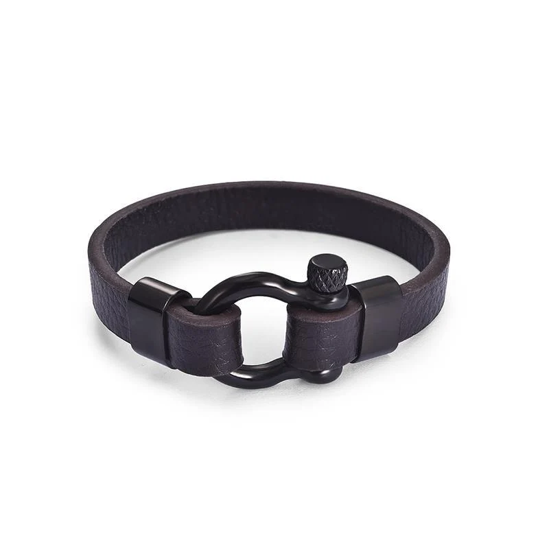 Clean Gunnar Horseshoe Shackle Solid Leather Bracelet Classic