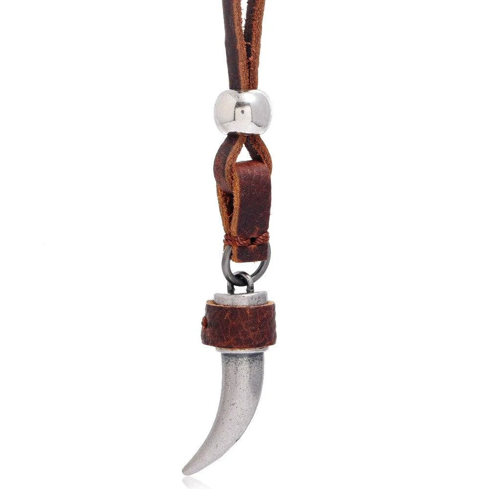 Quality Wolf Tooth Cowhide Leather Pendant Necklace Casual