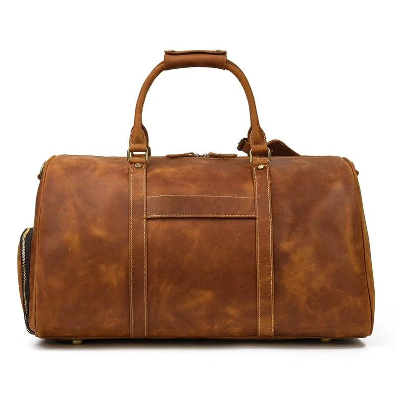 Original Jonathan Crazy Horse Leather Duffel Bag With Shoe Pocket Reusable