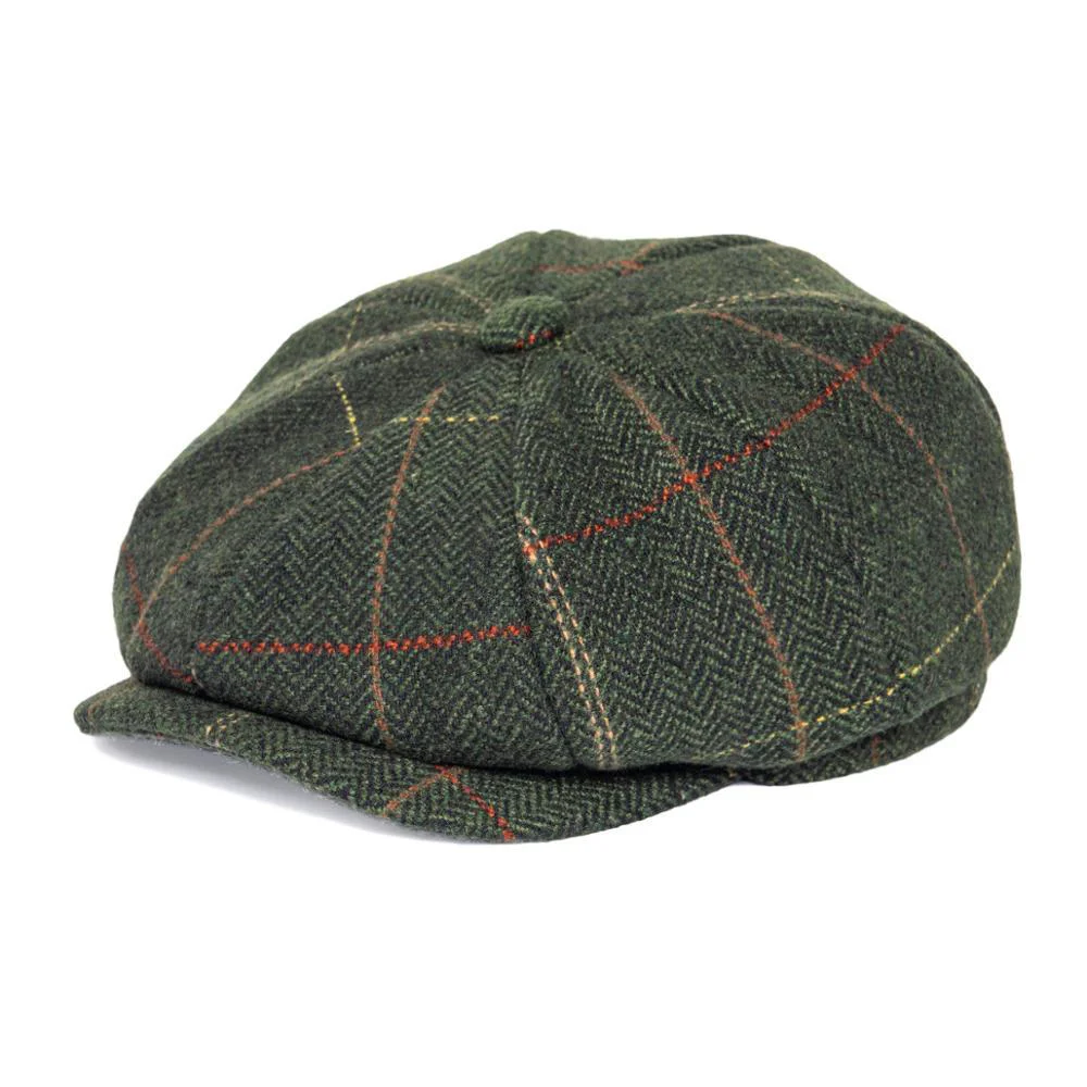 High-Quality Herringbone Plaid Tweed Newsboy Cap Stylish
