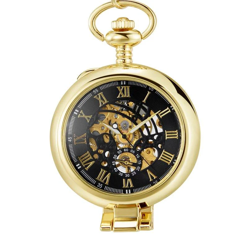 Flexible Olaf Orkina Mechanical Skeleton Pocket Watch Golden User-Friendly