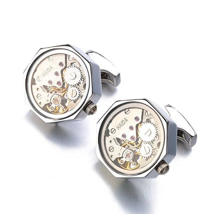 Healthy Hexagon Stainless Steel Mechanical Movement Cufflinks User-Friendly