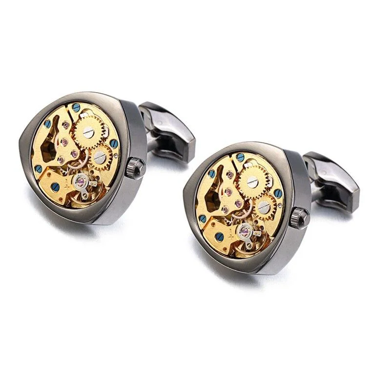 Premium Material Mechanical Movement Triangle Cufflinks Long-Lasting
