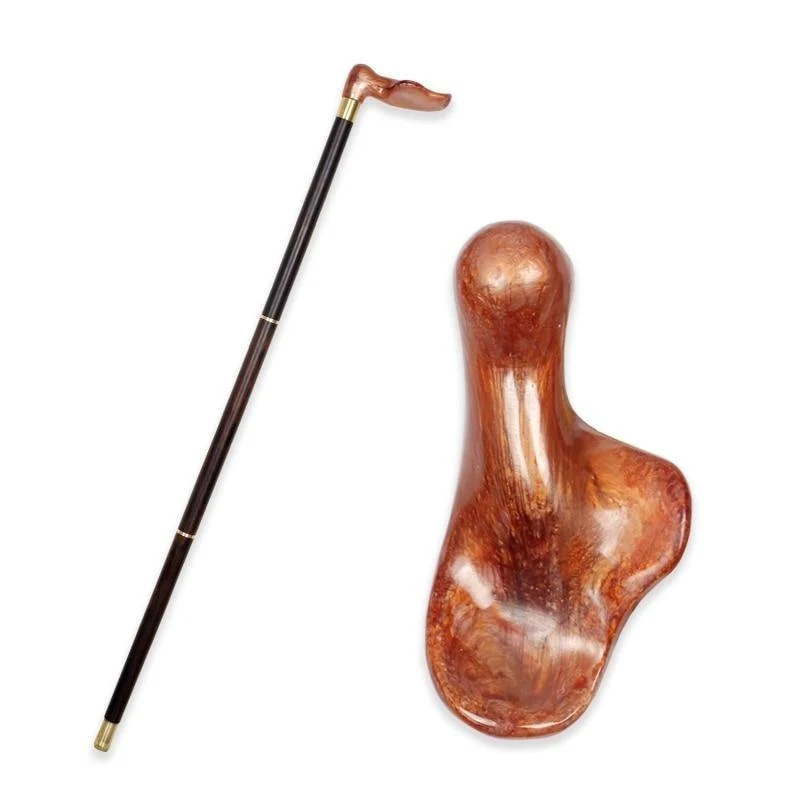 Minimalist Jean Wooden Walking Stick With Brown Handle Detailed