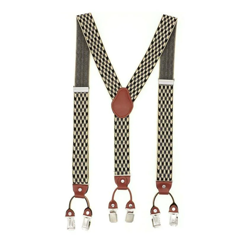Fast Giordano Patterned Retro Leather 6 Clip Business Suspenders 35 mm Official