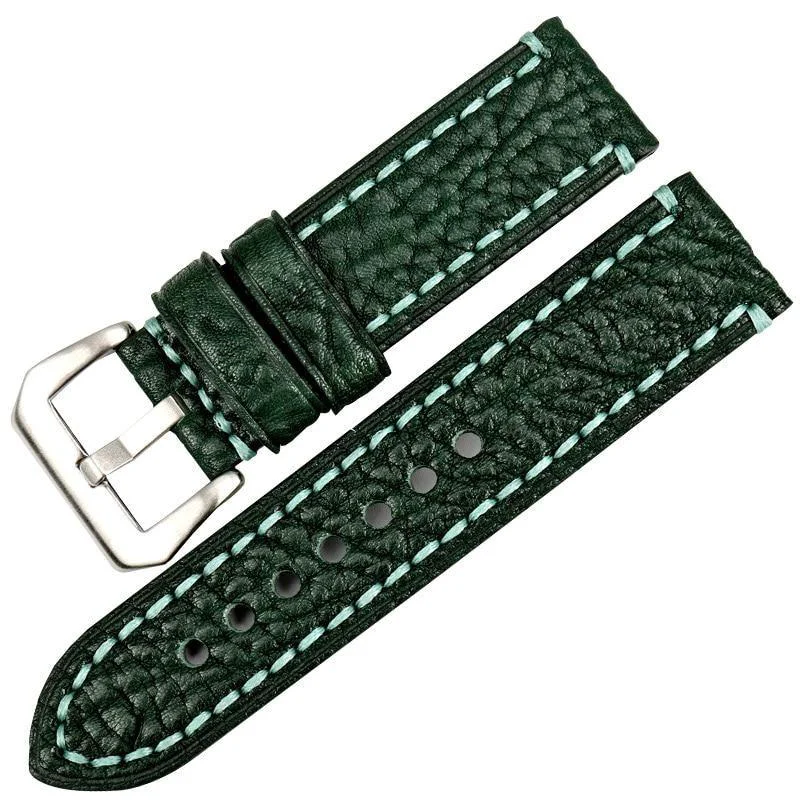 Clean Cedric Italian Leather Stitched Watch Strap With Silver Tang Buckle Detailed