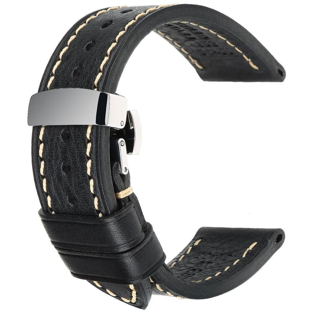 Certified Murano Italian Calfskin Classic Watch Strap With Butterfly Buckle Expertly Made