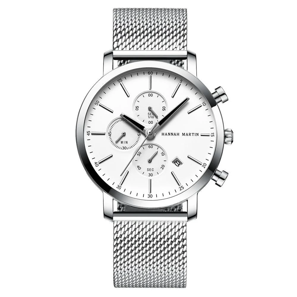 Long-Lasting Amalfi Minimalist Silver Chronograph Watch Functional