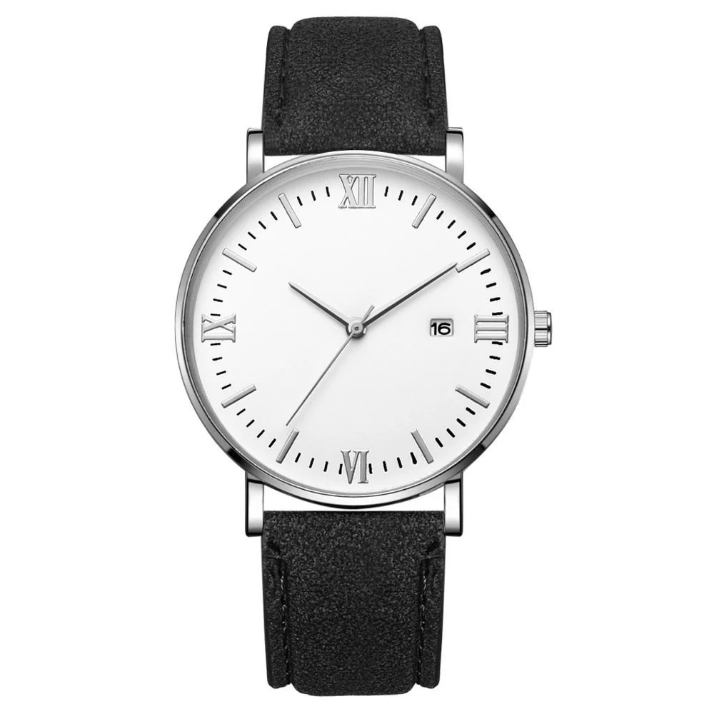 Premium Flavio Elegante reloj clásico con esfera blanca y correa negra Long-Lasting