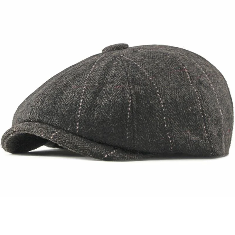 Luxury Plaid de lana Herringbone Newsboy Gorra Premium