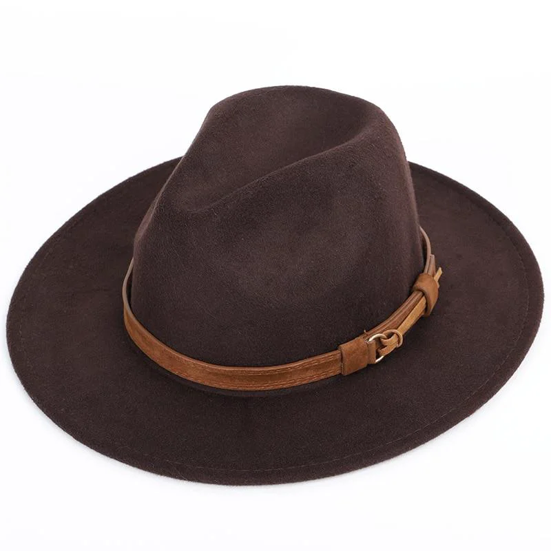 Optimized Sombrero Fedora de lana con cinta de cuero Detailed