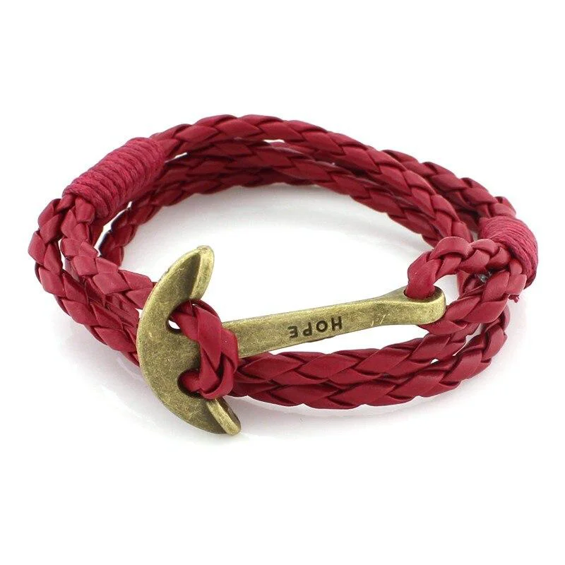 Premium Hope Ancla de bronce Pulsera de cuero Healthy
