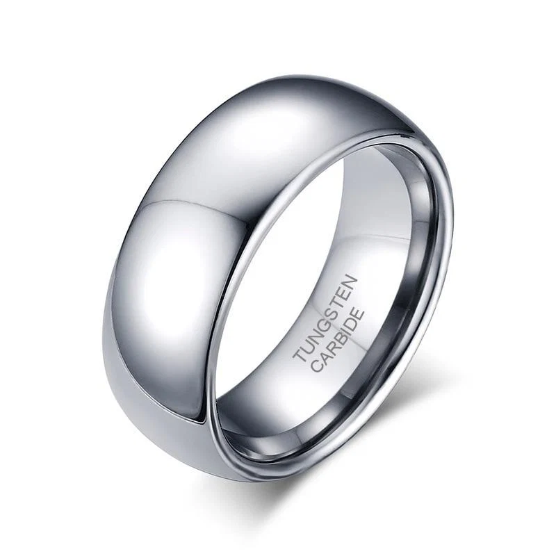 Excellent Anillo de carburo de tungsteno pulido en tono plateado Soft