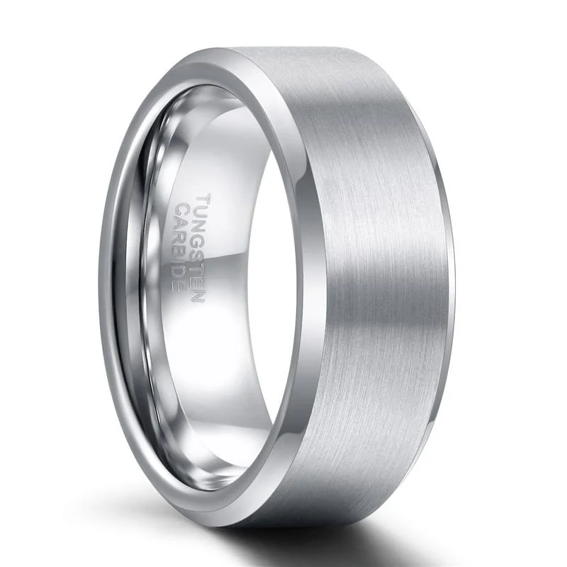 Original Anillo de carburo de tungsteno cepillado en tono plateado Smart