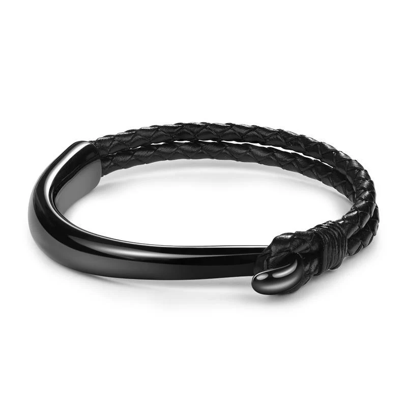 World-Class Dolfo Gancho de metal Pulsera de cuero trenzado Official