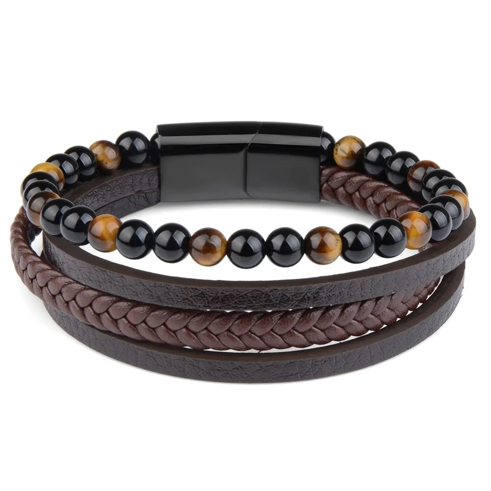 Reusable Kenneth Pulsera de cuero multicapa con cierre magnético Original